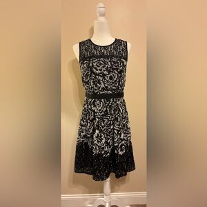 Ann Taylor Black and White Fit and Flare Midi Dress